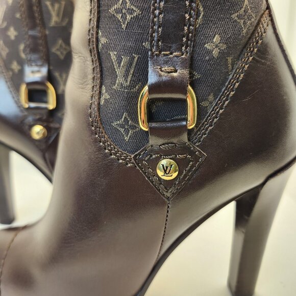 LOUIS VUITTON Brown Leather Mini Lin Jodie Monogram Ankle Boots, Size 35.5 5.5 - Picture 11 of 16